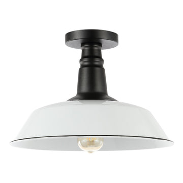 Camila 14" Classic Industrial Indoor/Outdoor Iron LED Semi Flush Mount - JONATHAN Y